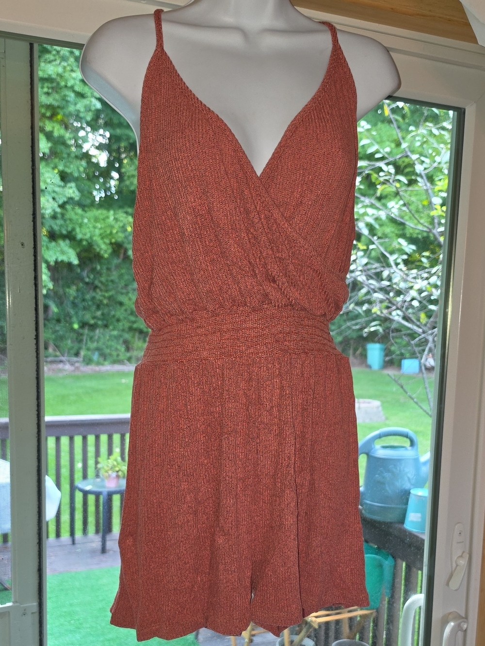 sundays Rust-Orange Knit Wrap Romper
